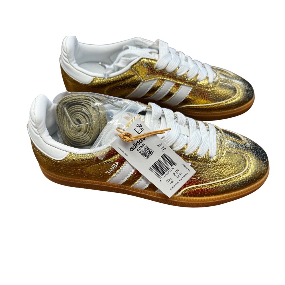 Adidas Samba Metallic Gold Crackle Leather Sneakers KI5719 Mens 5.5 Womens 6 - Picture 3 of 8